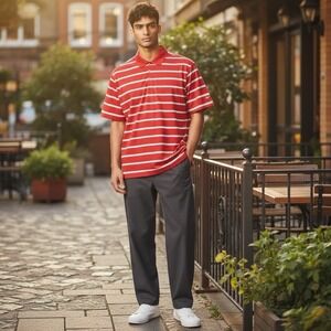 Nike Golf Tour Performance Men's XL Dri-Fit Red White Striped Golf Polo Shirt